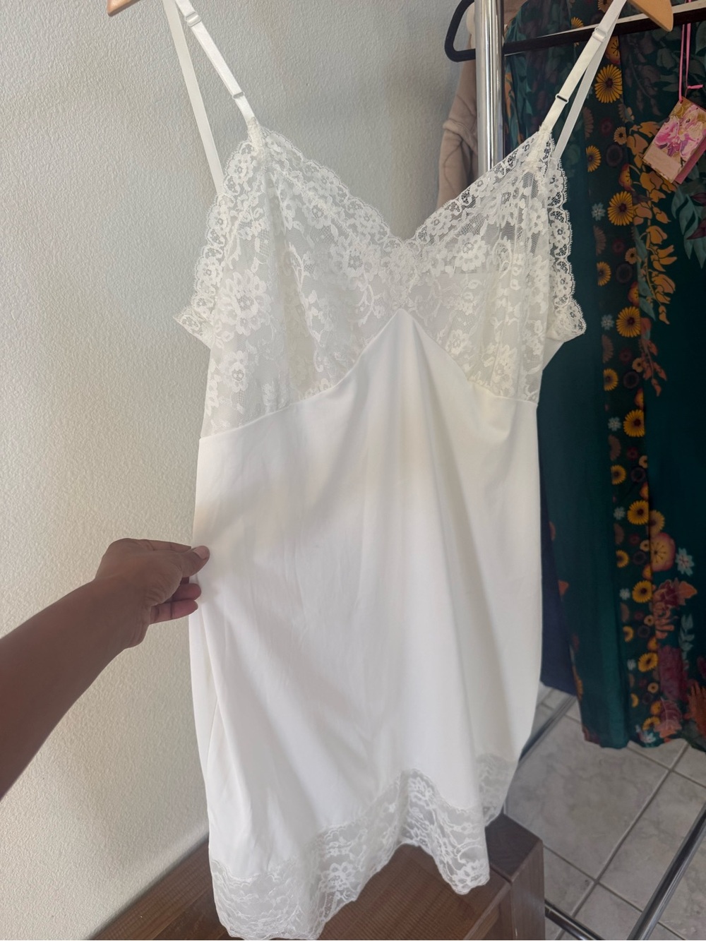 Lace-Trim White Chemise Slip with Adjustable Straps
